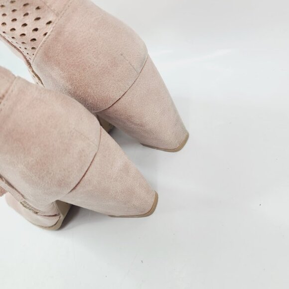 Qupid Women's Pink Peep Toe Leather Block Heel Classic Ankle Bootie Size 7 - Picture 4 of 7